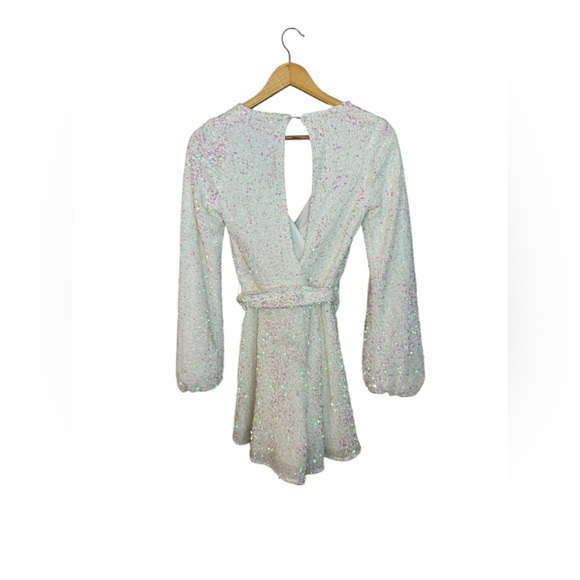 Show Me Your Mumu White Sequin Wrap Romper with Long Sleeves XS - Picture 6 of 8